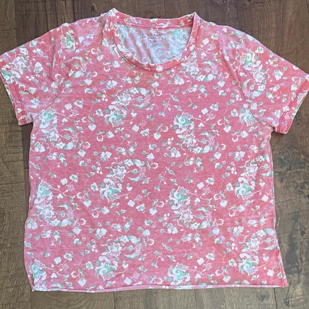 Lucky brand Womens floral lightweight shirt Sz large SS short sleeve